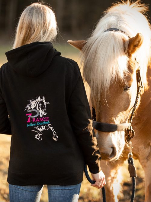 7P-Kollektion Hoodie Damen schwarz / Stickung pink-blau
